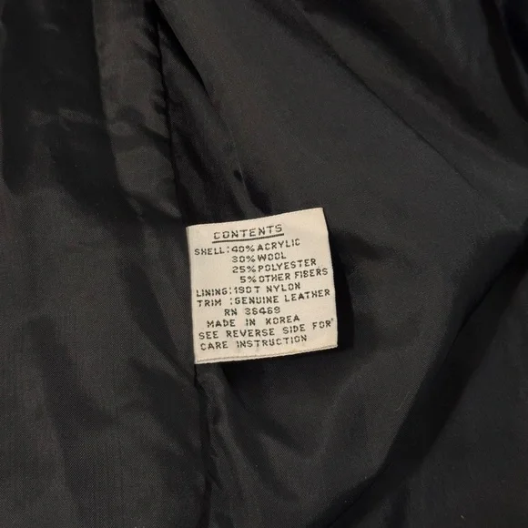 Vintage 80s The Jack Set Women’s Tweed Wool Coat Leather Trim Padded Shoulder - Picture 7 of 8